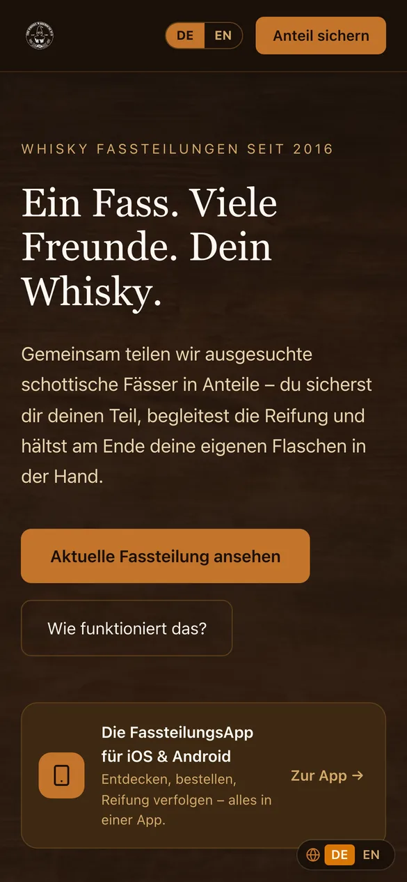 Die FassteilungsApp auf dem Smartphone: Übersicht der aktuellen Whisky-Fassteilung